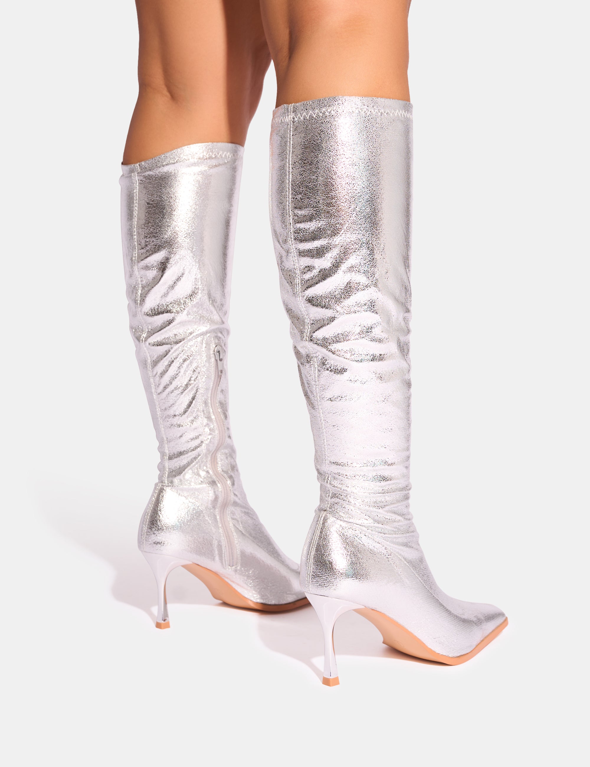 Over the knee boots with clear heel outlet