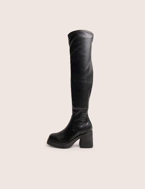 Sensored Black Chunky Sole Sock Over the Knee Boots