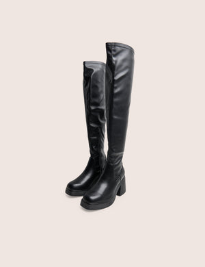 Sensored Black Chunky Sole Sock Over the Knee Boots