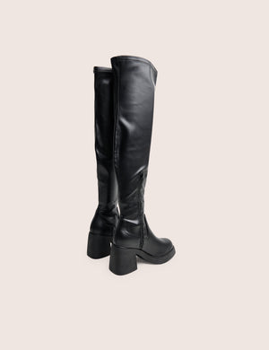 Sensored Black Chunky Sole Sock Over the Knee Boots