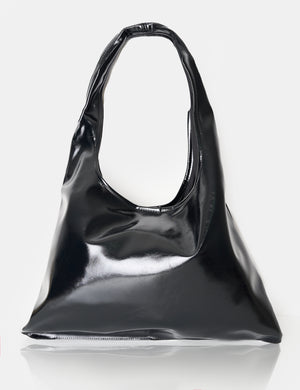 Shadow Black Patent Slouchy Hobo Tote Bag Public Desire