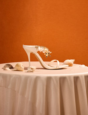 Shellie Cream Pu Under the Sea Trim Double Strap Mule Stiletto High Heels