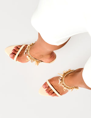 Shellie Cream Pu Under the Sea Trim Double Strap Mule Stiletto High Heels