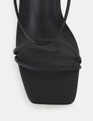 Shibuya Black Snake Texture Pu Square Toe Lace Up Low Heels