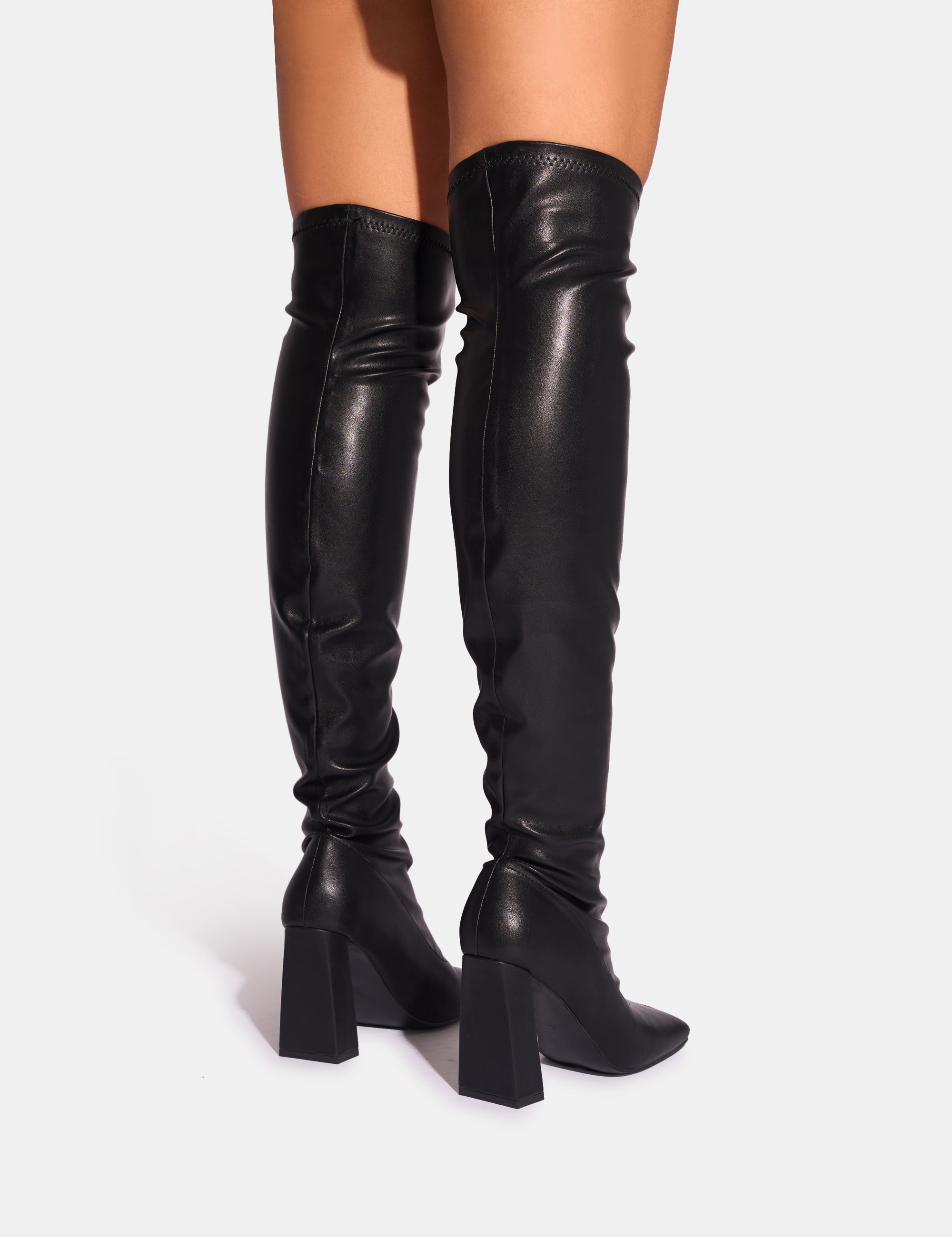 Showoff Black Pu Block Heel Over the Knee Boots Public Desire