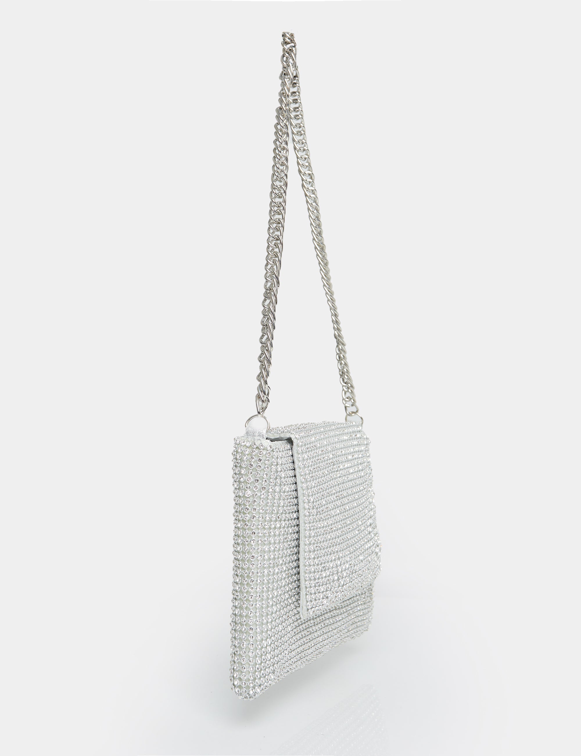 The Sianna Silver Diamante Chain Strap Detail Shoulder Bag Public Desire