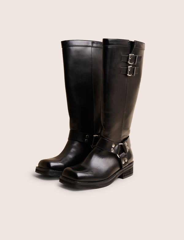 Sirius Black Vintage Wide Fit Buckle Knee Hight Flat Boots