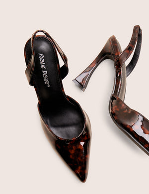 Slow Burn Amber Tortoise Sling Back Court Heels