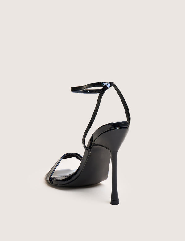 Soho Black Patent Barely There Strappy Stiletto Heels