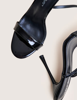 Soho Black Patent Barely There Strappy Stiletto Heels