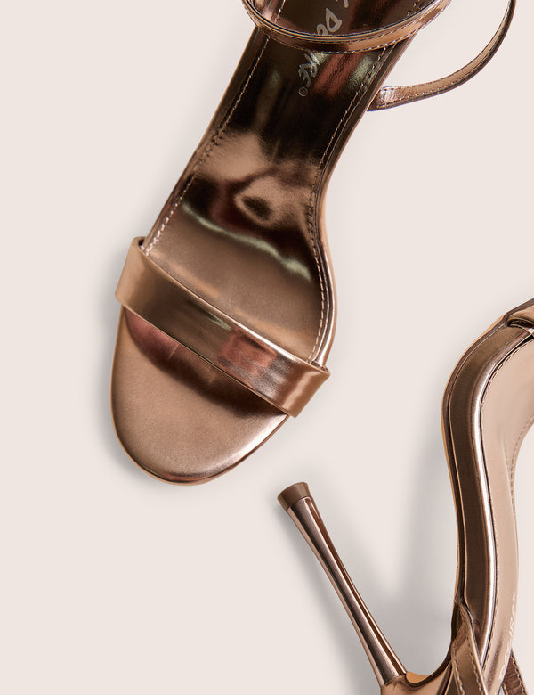 Soho Pewter Metallic Barely There Strappy Stiletto Heels