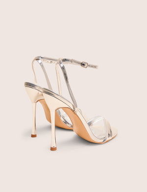 Soho Silver Metallic Barely There Strappy Stiletto Heels