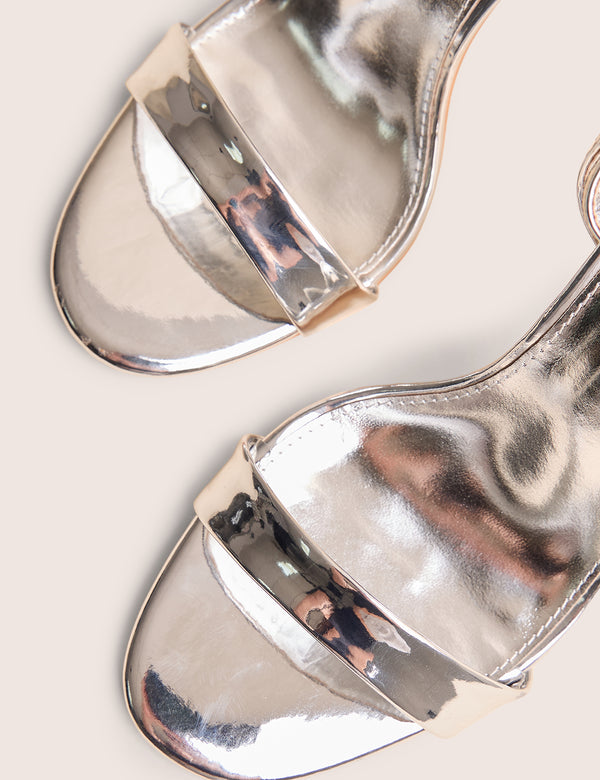 Soho Silver Metallic Barely There Strappy Stiletto Heels