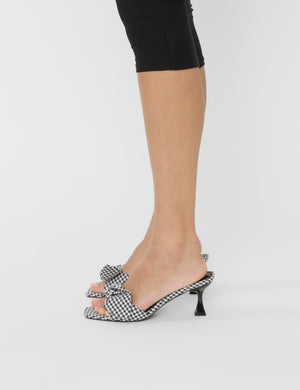 Soleil Black Gingham Bow Mule Square Toe Mid Heels