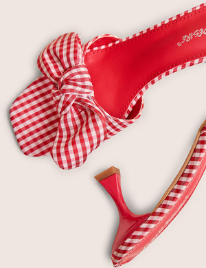Soleil Red Gingham Bow Mule Square Toe Mid Heels