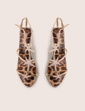 Starburst Gold Mirror Pu Starfish Detail Leopard Stiletto High Heels