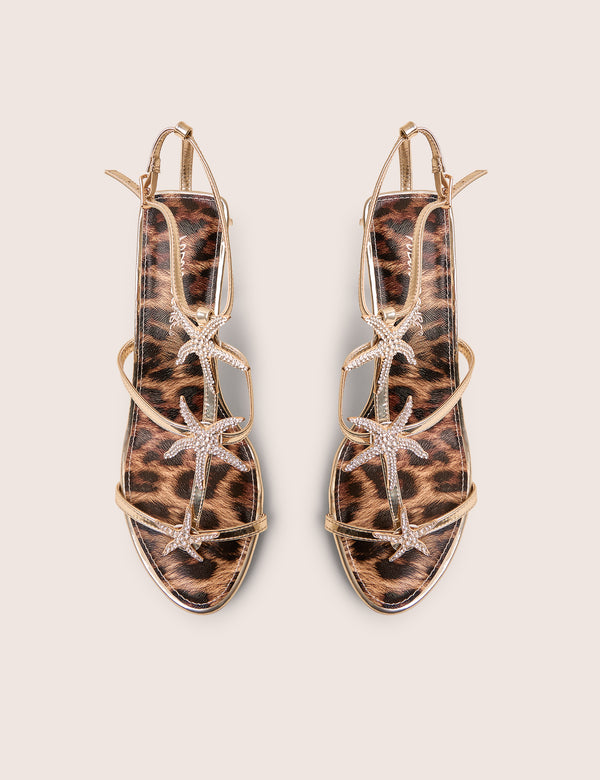Starburst Gold Mirror Pu Starfish Detail Leopard Stiletto High Heels