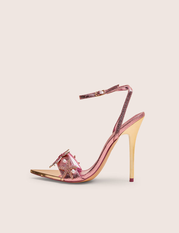 Starfish Pink Metallic Pu Pointed Toe Starfish Trim Stiletto High Heels