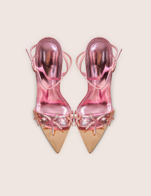 Starfish Pink Metallic Pu Pointed Toe Starfish Trim Stiletto High Heels