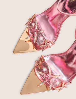 Starfish Pink Metallic Pu Pointed Toe Starfish Trim Stiletto High Heels