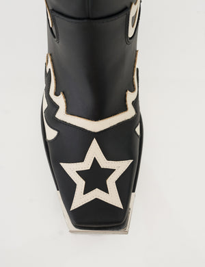Starrie Black Pu Metal Square Toe Heeled Western Cowboy Ankle Boots