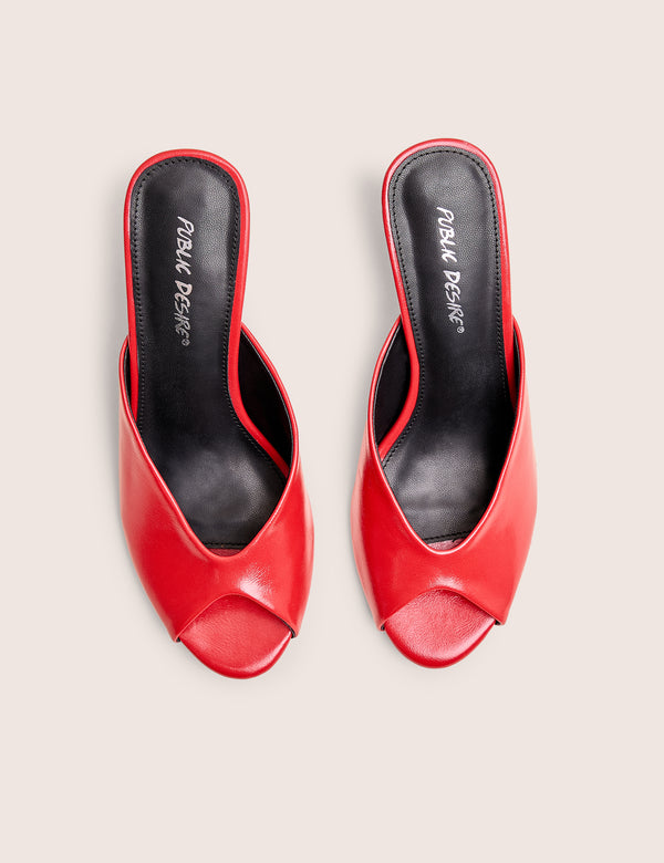 Stessy Red Peep Toe Curved Mid Heels