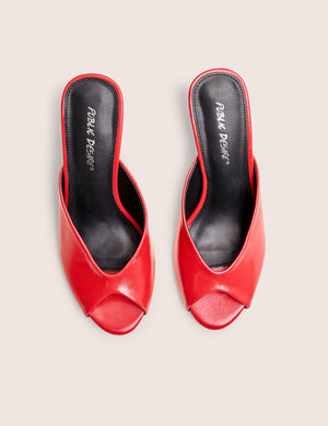 Stessy Red Peep Toe Curved Mid Heels