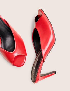 Stessy Red Peep Toe Curved Mid Heels