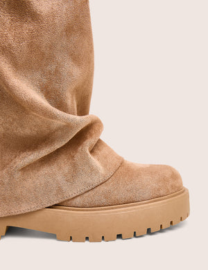 Stockholme Tan Faux Suede Fold Over Knee High Boots
