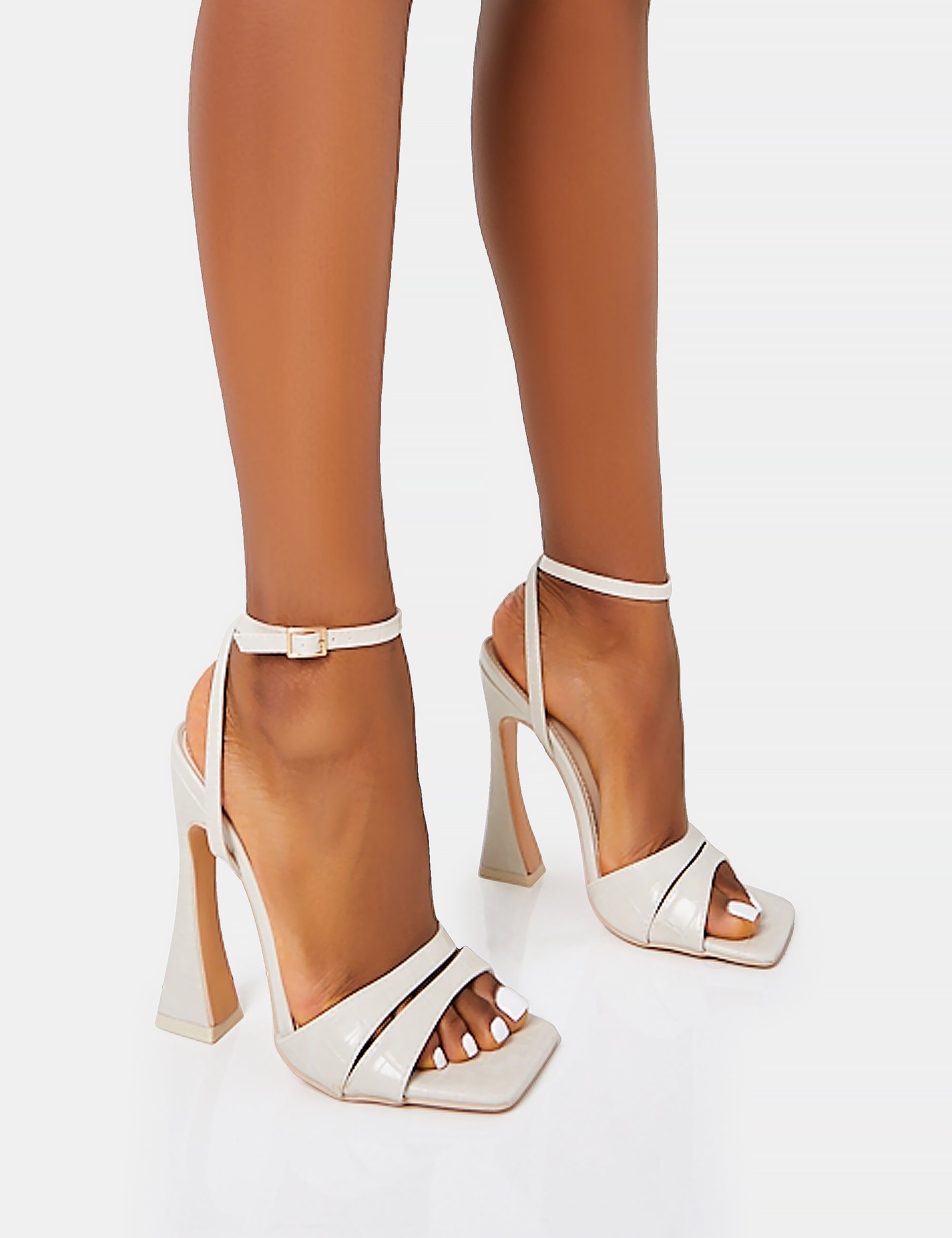 White thick heels hotsell