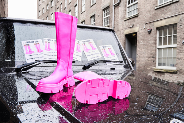 Scorpio Hot Pink Rubberised Pu Rounded Toe Chunky Sole Knee High Boots