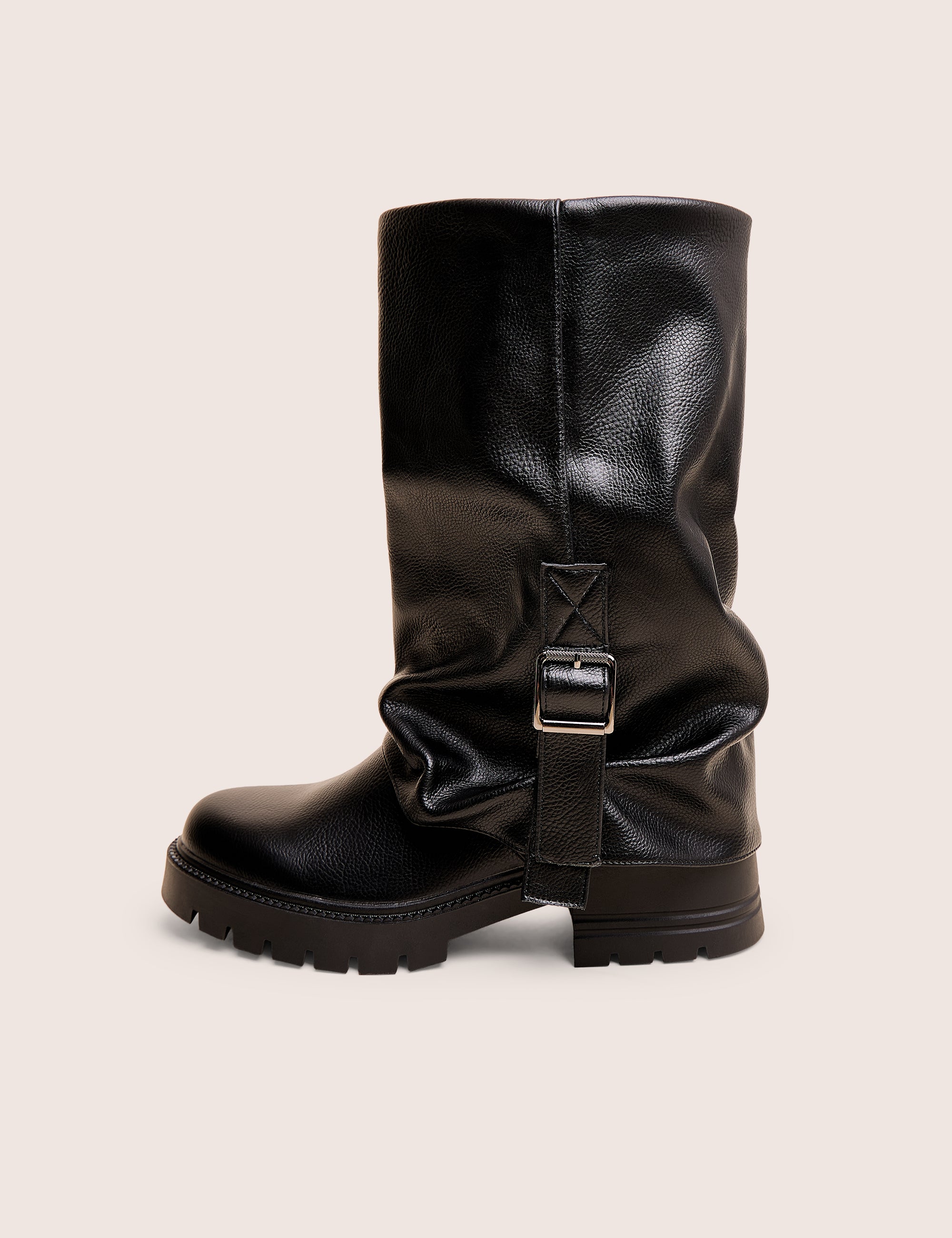 Terry Black Fold Over Buckle Detail Ankle Boots | Public Desire