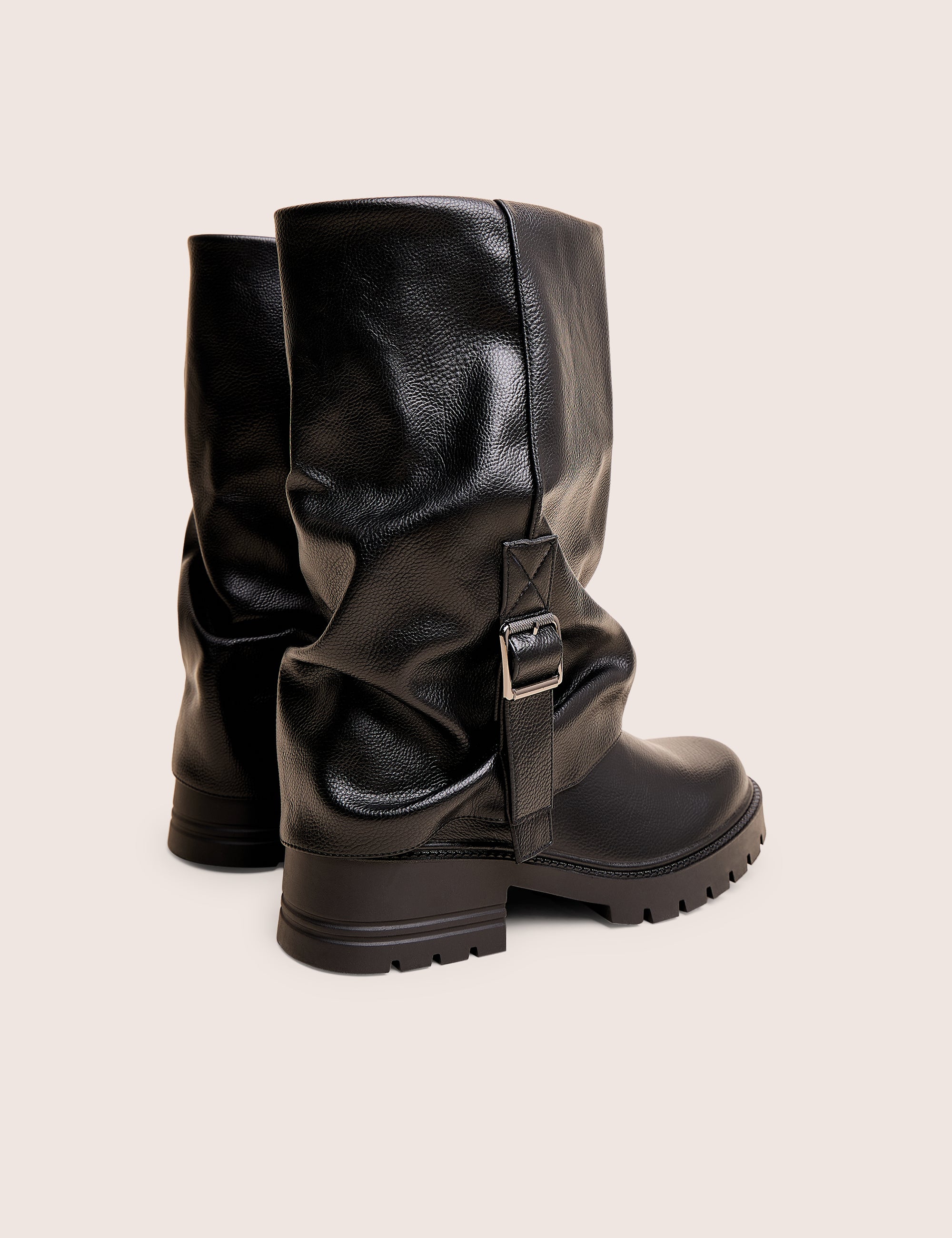 Terry Black Fold Over Buckle Detail Ankle Boots | Public Desire
