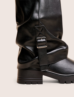 Terry Black Fold Over Buckle Detail Ankle Boots