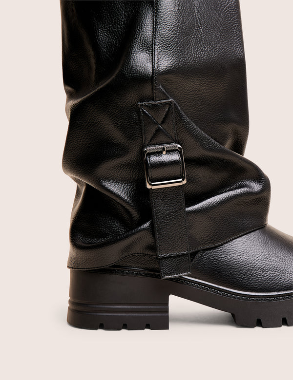 Terry Black Fold Over Buckle Detail Ankle Boots
