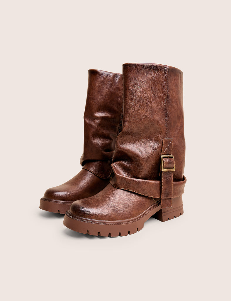 Terry Chocolate Brown Fold Over Buckle Detail Ankle Boots | Public