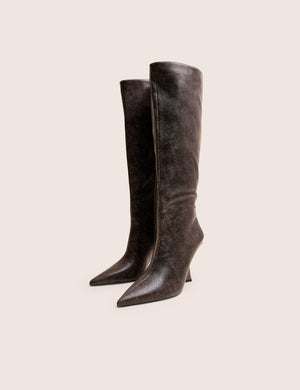 Third Date Brown Pointed Toe Knee High Boots