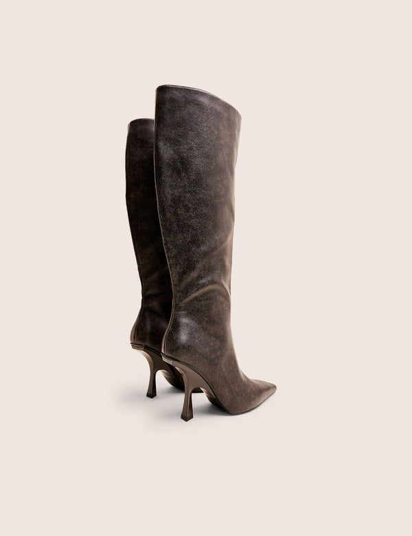 Third Date Brown Pointed Toe Knee High Boots