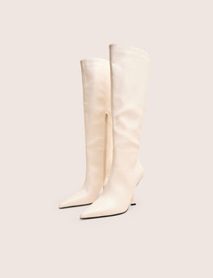 Third Date White Pointed Toe Knee High Boots