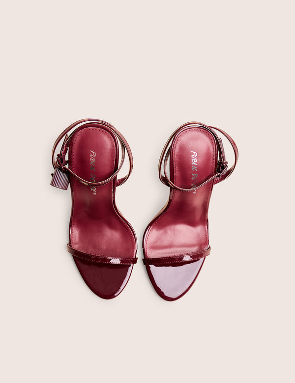 Ti Amo Burgundy Padlock Detail Barely There Pointed Toe Stiletto Heels