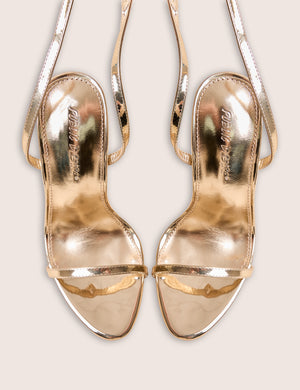 Ti Amo Gold Metallic PU Padlock Detail Barely There Pointed Toe Stilettos Heels
