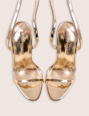 Ti Amo Gold Wide Fit Metallic PU Padlock Detail Barely There Pointed Toe Stilettos Heels