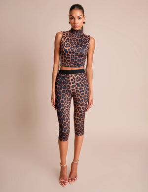 High Waist Luxe Slinky Capri Pants Leopard