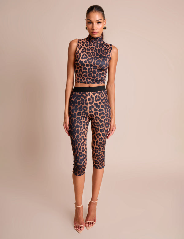 High Waist Luxe Slinky Capri Pants Leopard