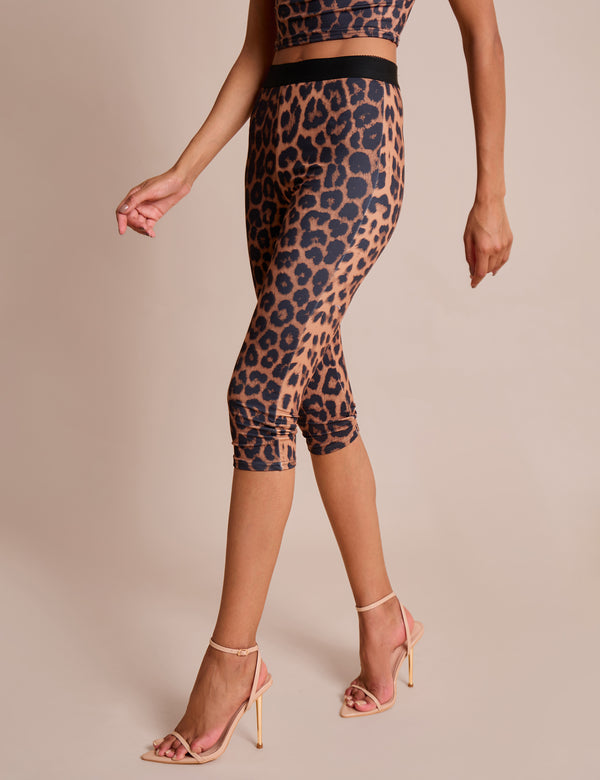 High Waist Luxe Slinky Capri Pants Leopard