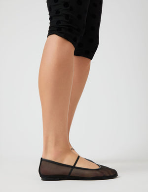 Twiggie Black Mesh Ballet Pumps