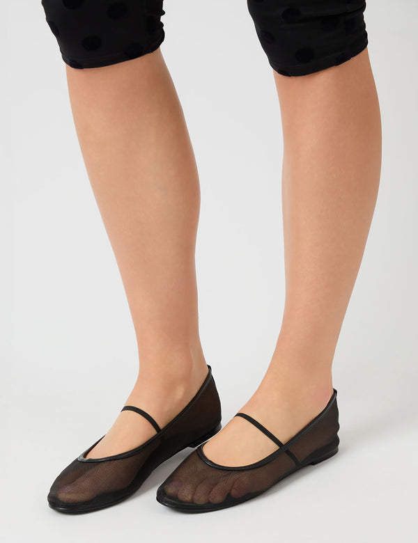 Twiggie Black Mesh Ballet Pumps