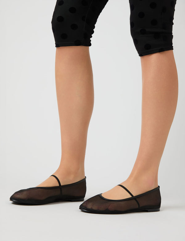 Twiggie Black Mesh Ballet Pumps
