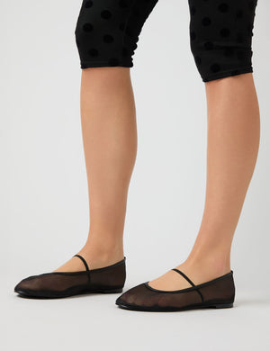 Twiggie Black Mesh Ballet Pumps