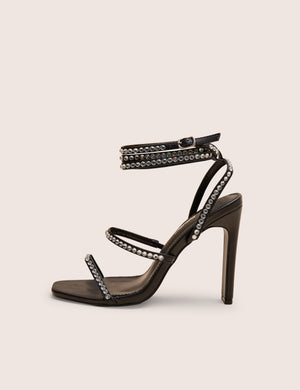 Ultra Chic Black Diamante Strappy Square Toe Slim Block Illusion Heel